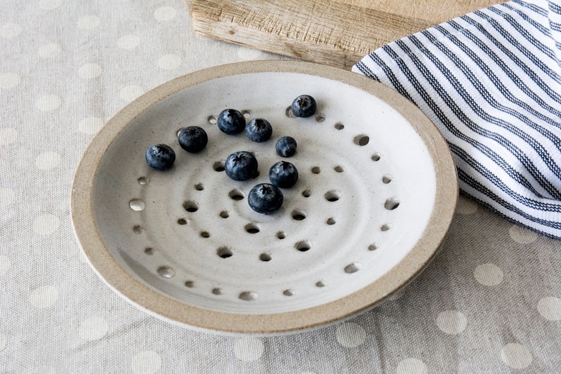 Rustic Dinnerware, Wedding Gift, Pottery Perforated Ceramic Plate, Berry Bowl, 9th Anniversary Gift image 5