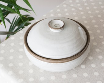Artisan Stoneware Casserole Dish with Lid: Rustic Green Sage Dinnerware