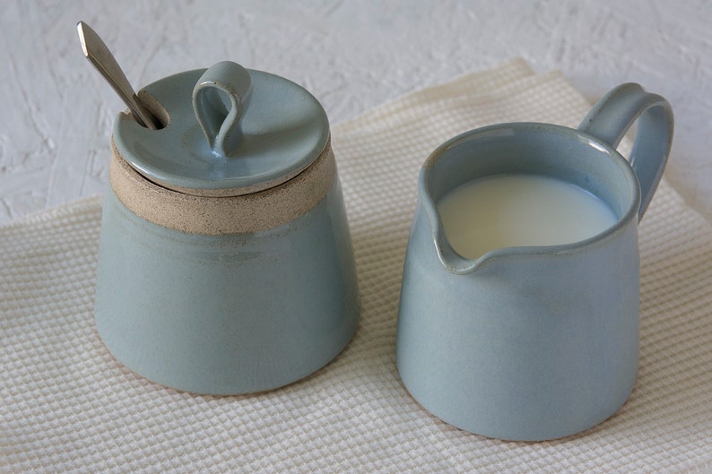 Creamer and Sugar, Set of a Pottery Sugar Bowl and a Pitcher image 5