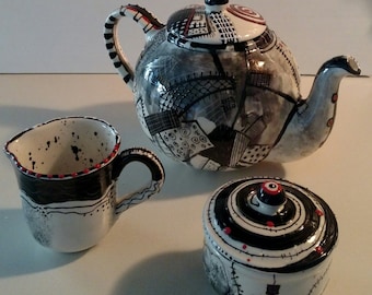 Hand Painted Ceramic Patchwork Tea Set