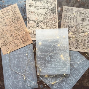 Set of 6x vintage scribbles background papers for art journaling and scrapbooking