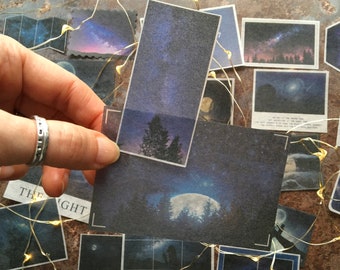 The Night Sky sticker collection, celestial themed washi paper stickers for journaling or planner decorations