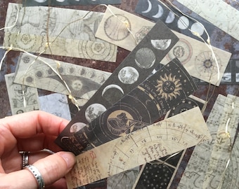 Celestial sticker collection for journaling and scrapbooking, vintage style paper ephemera