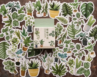 46pcs 'Green Plants' sticker box for contemporary journaling, planner decorating, cute stocking filler for stationery lovers