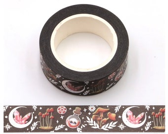 Moon & potions silver foil washi tapes for creative journaling and scrapbooking, 15mm wide, 10m long