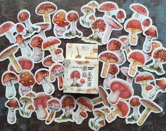45 pcs cute 'Toadstool' sticker box for autumnal nature & plant themed journaling, planner decorating, stocking filler for stationery lovers