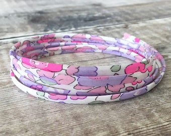 Liberty fabric Betsy Fluo Lilas spaghetti cord in neon pink, lilac and white for sewing, jewellery making or hair crafting