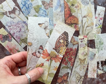 Floral butterflies themed washi paper stickers for art journaling, scrapbooking and paper crafts