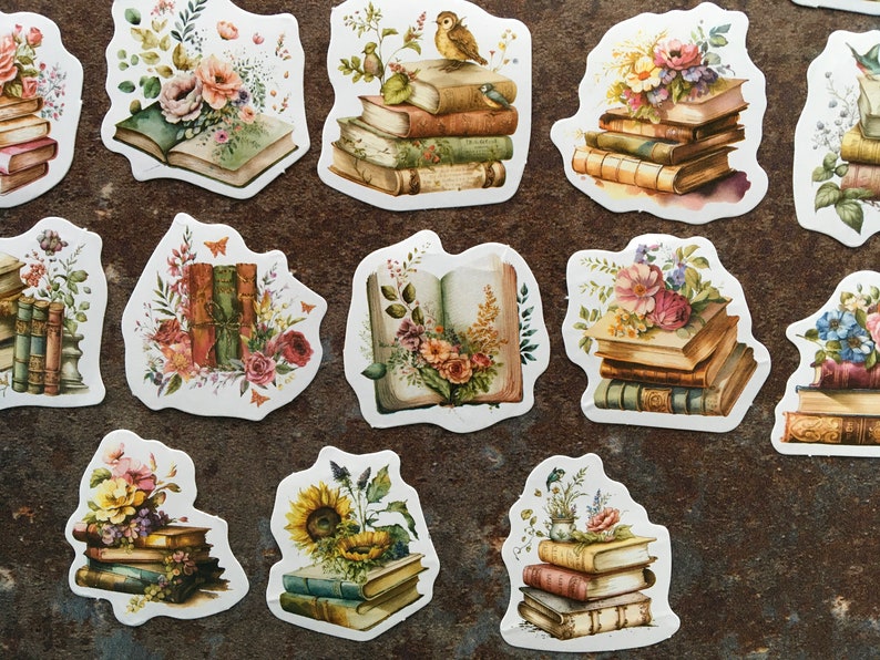 Book stickers with watercolour florals, sticker box with 46pcs for reading journals, scrapbooking and paper crafts image 7