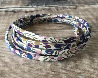 Liberty cord Wiltshire Bud Blueberries with blue and purple floral pattern, colourful shoelaces, bracelet cord, hair crafts