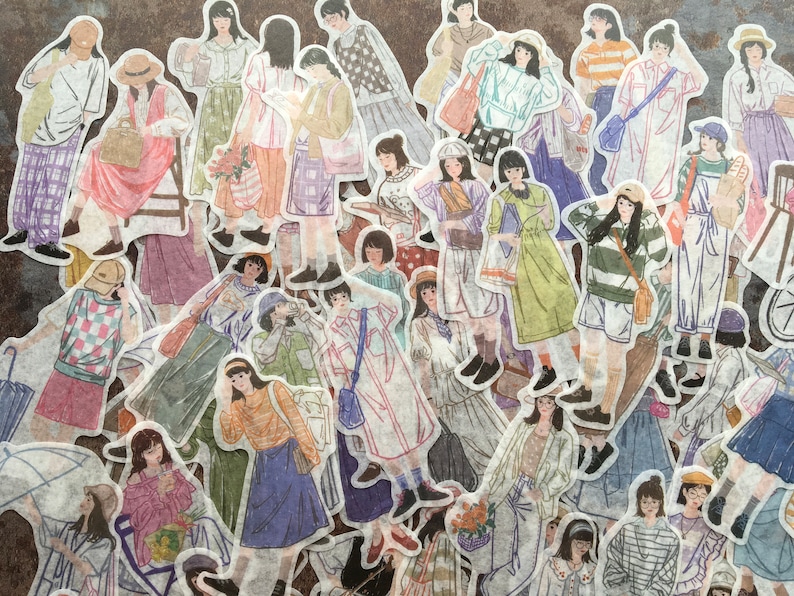 Illustrated people stickers for modern journaling and scrapbooking, washi paper people image 4