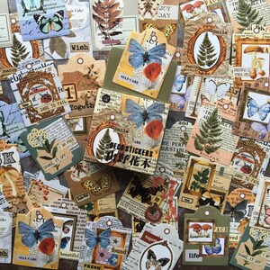 Butterflies & Botanical sticker box with label style images for journal and scrapbook decoration