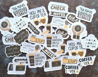 Cute tea & coffee sticker set for modern journal and scrapbook decoration