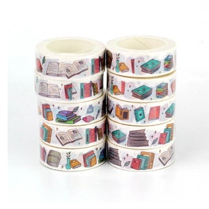 Colourful books washi tape for creative journaling and scrapbooking, 15mm wide, 10m long