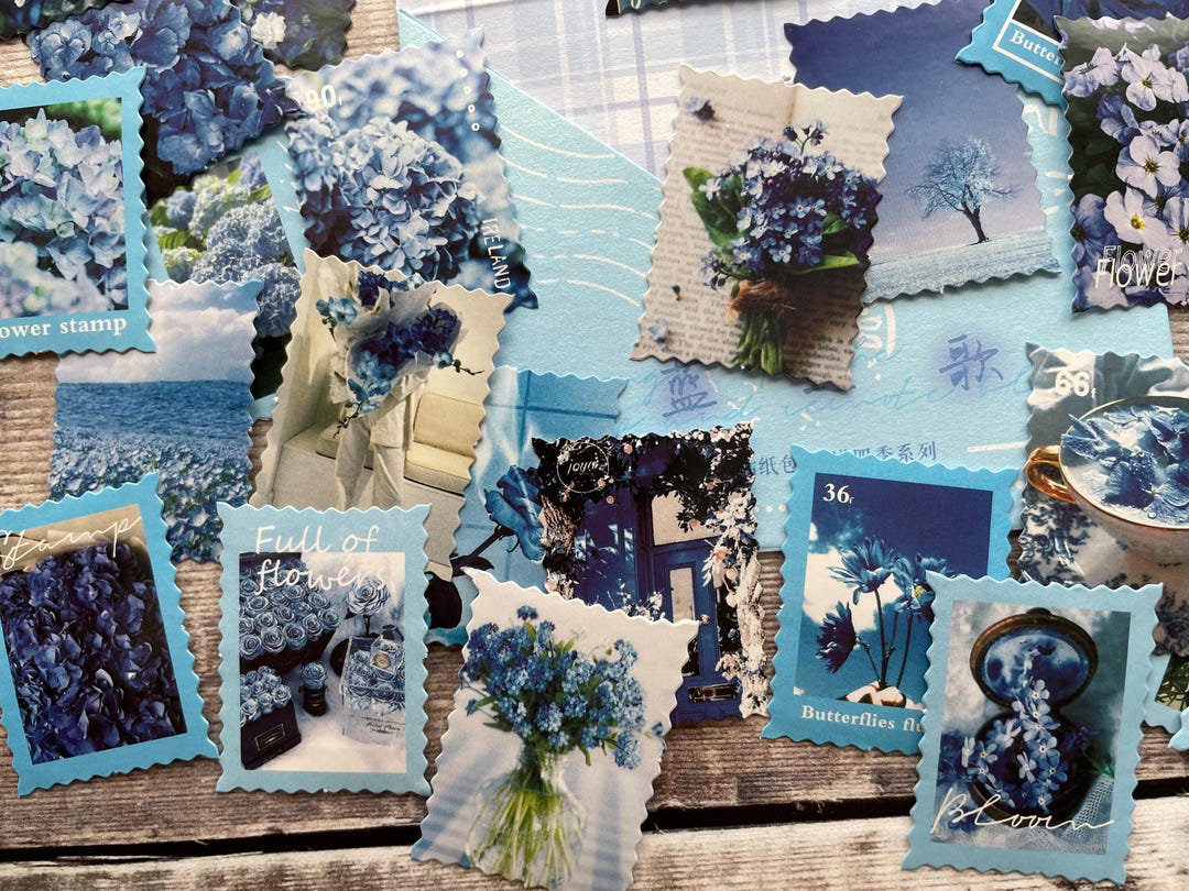 Blue Florals Sticker Pack With Paper Envelope for Art Journaling ...