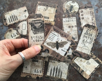 Tag style vintage typography sticker set in earthy browns for collage journaling, scrapbooking or other paper crafts