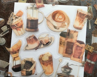 Coffee theme PET stickers for modern life style journaling or scrapbooking