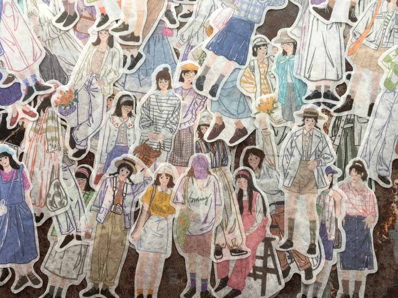 Illustrated people stickers for modern journaling and scrapbooking, washi paper people image 7