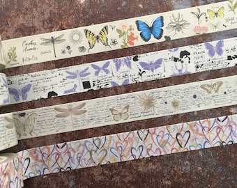 Butterflies, Dragonflies and hearts washi tapes for nature & insect themed journaling and scrapbooking, 15mm wide, 10m long