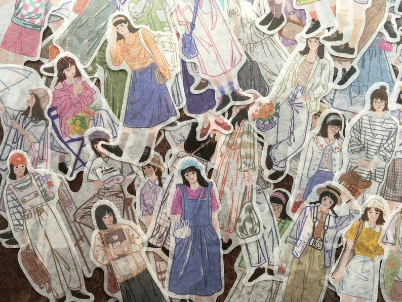 Illustrated people stickers for modern journaling and scrapbooking, washi paper people image 8