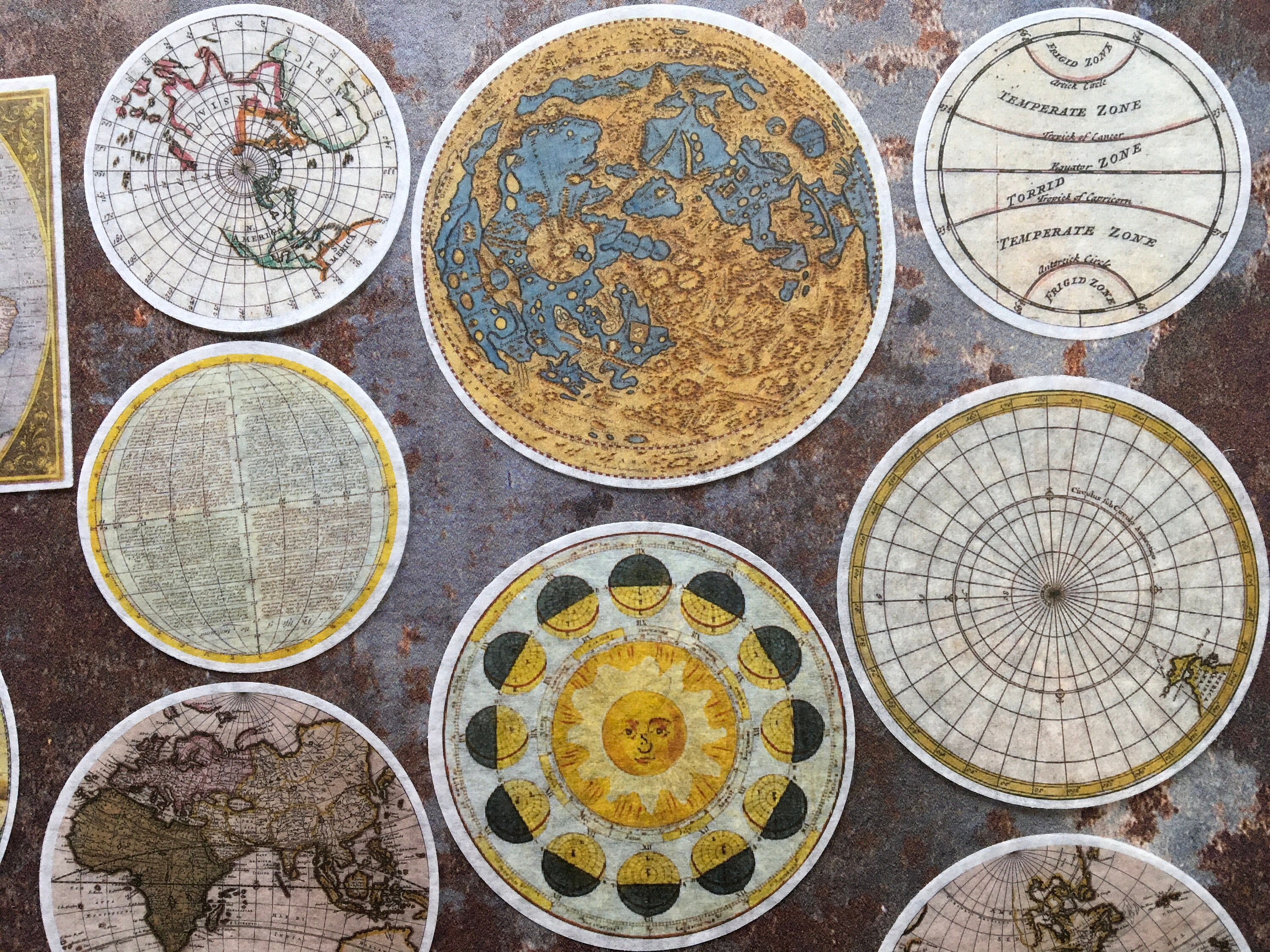 Vintage Maps and Cartography Sticker Collection on Washi Paper for ...