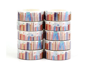 Books washi tape, reading themed gift for journaling and scrapbooking, 15mm wide 10m long