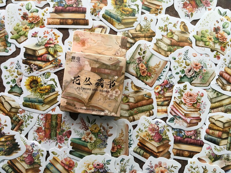 Book stickers with watercolour florals, sticker box with 46pcs for reading journals, scrapbooking and paper crafts image 6