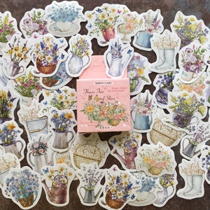 Wild flower displays sticker box, 46pcs of painted floral illustrations to decorate your journal or scrapbook image 1