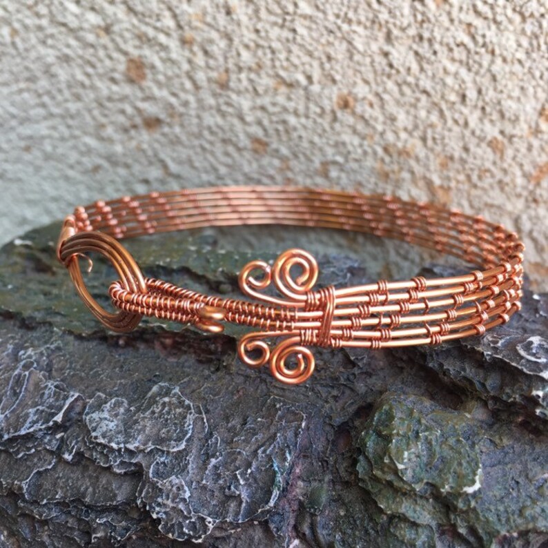 Celtic Wire Weaving Bracelet Gift for Her Multi layer Copper Cuff Bracelet Hook and Eyelet Bracelet
