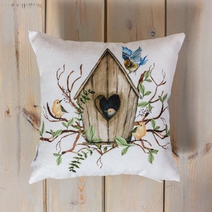 Bird House | Planter | Flower | Pillow Cover | Floral | Throw Pillow | Pillow | Bedroom Decor | Country Decor | Cute Home Decor | Gift