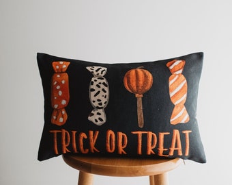 Trick or Treat Candy Pillow Cover |  Halloween Pillow Covers | Fall Decor | Room Decor | Decorative Pillows | Gift for her | Sofa Pillows