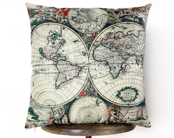 World Map | Vintage' World Map | Map Pillow | Pillow Cover | Throw Pillow | Home Decor | Gift for Men | Wander Lust | Unique Friend Gift