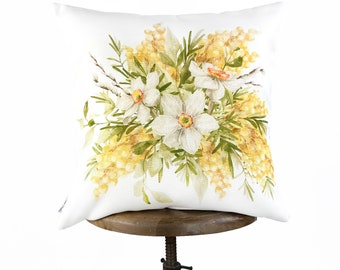 Yellow and White Flowers Spring | Spring Décor | Easter Decorative Pillows | Farmhouse Décor | Hand-Made Throw Pillows