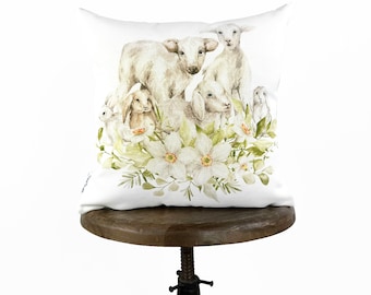 Easter Animals in Flowers | Easter Bunny Throw Pillows | Easter Decorative Pillows | Easter Throw Pillow | Easter Handmade