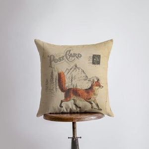 Fox Carte postale | Housse d’oreiller | Oreiller de carte postale | Décor de ferme | Décoration intérieure | Animaux | Animaux mignons | Aquarelle Animaux | Animal sauvage