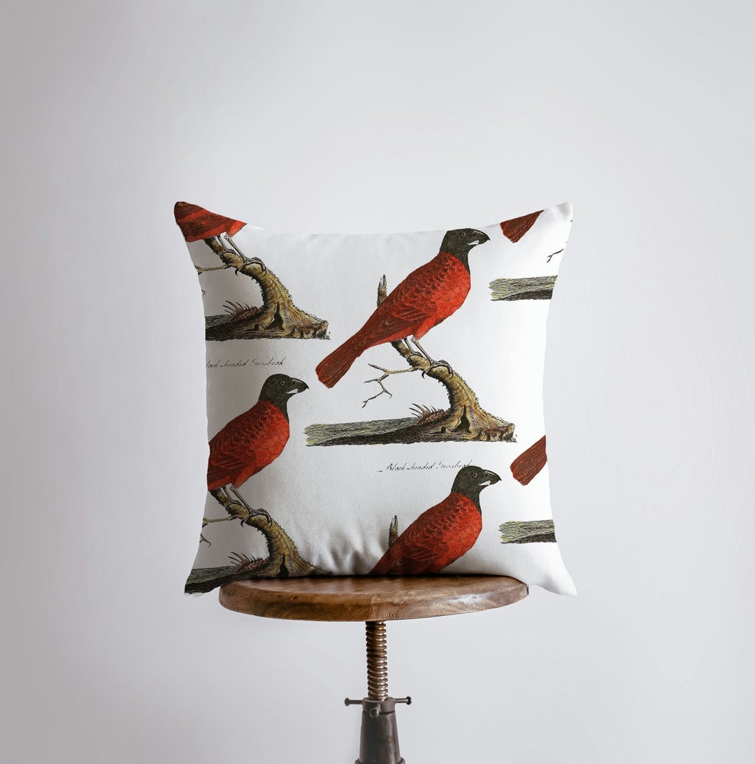 Red Bird Pillow Cover Birds Farmhouse Decor Home Decor Bird Lover Red