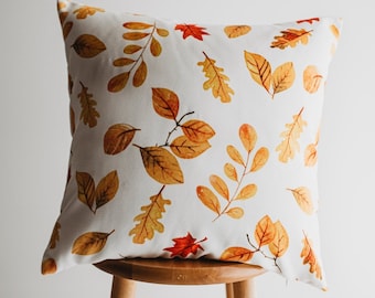 Ambesonne Fall Throw Pillow Cushion Cover Decorative Square Accent Pillow Case 16 X 16 Brown Orange Vivid Watercolor Style Maple Leaf Fall Word on Vintage Backdrop