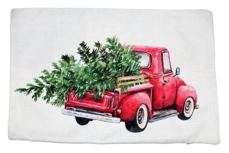 Red Christmas Truck Driving Away Pillow Cover Red Truck Etsy
