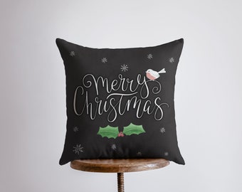 Merry Christmas | Pillow Cover | Christmas Pillow Cover | Christmas Decor | Throw Pillow | Home Décor | Black Throw Pillows | Pillow Decor