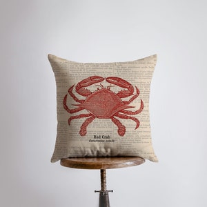 Red Crab | Pillow Cover | Throw Pillow | Home Decor | Modern Coastal Decor | Nautical | Ocean | Gift for her | Accent Pillow Covers | Crab