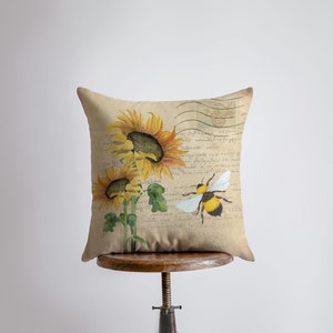 Girasol / Abeja / Funda de almohada / Decoración de girasol / / Decoración de granja / Decoración del hogar / Almohadas florales / Fundas de almohada de acento / Regalo