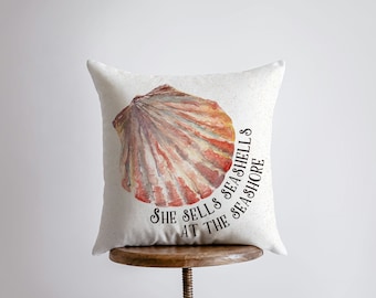 She Sells Sea Shells at the Sea Shore | Pillow Cover | Throw Pillow | Home Decor | Ocean | Gift for her | Accent Pillow Covers | Seashells