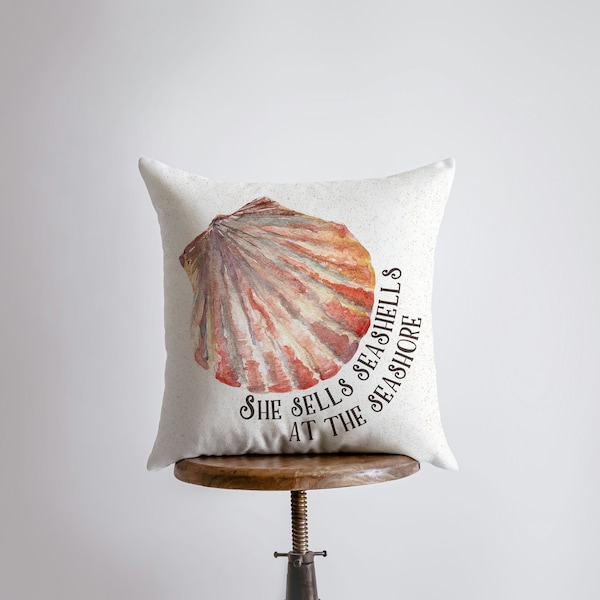 She Sells Sea Shells at the Sea Shore | Pillow Cover | Throw Pillow | Home Decor | Ocean | Gift for her | Accent Pillow Covers | Seashells