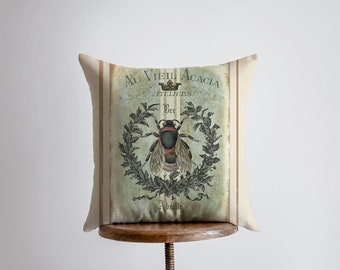 Queen Bee | Honey Bee | Pillow Cover | Farmhouse Decor | Vintage | Home Décor | Bumble Bee | Throw Pillow Covers | Country Decor | Gift