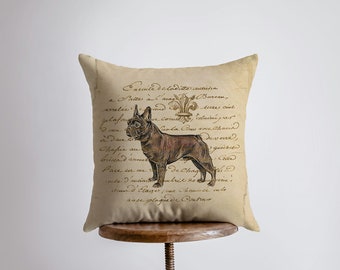Dog | French Bull Dog | Beige | Throw Pillows | Bull Dog Pillow | Bulldog Pillow Case | Primitive Pillow | Dog Mom Gift | Dog Lover Gift