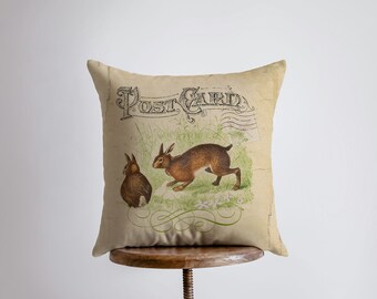 Poszewka na poduszkę Vintage Bunnies | Sztuka z królikami | Wystrój domu | Poduszka dekoracyjna | Króliczek Królik | Wystrój domu wiejskiego | Poduszki dekoracyjne | Poszewka na poduszkę ozdobną