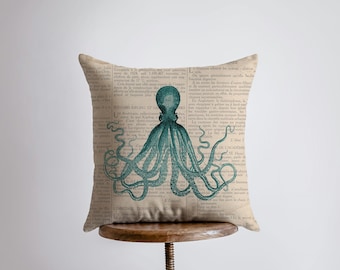 Octopus | Pillow Cover|Throw Pillow | Home Decor | Modern Coastal Decor | Nautical Pillow | Ocean | Gift for her | Accent Pillow Covers