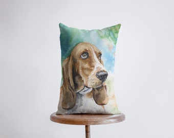 Basset Hound | 12x18 | Aquarelle de chien | Housse d’oreiller | Décoration intérieure | Oreiller pour chien personnalisé | Maman chien | Housses d’oreiller d’accent | Housses de coussin