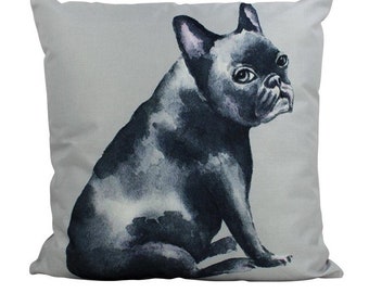 Dog | French Bulldog Black on Gray | Pillow Cover | Gift for Dog Lover | Throw Pillow | Dog Lover Gift | Dog Gifts | Dog Mom | Bedroom Decor