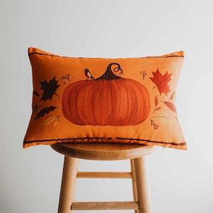 Primitive Orange Fall Pumpkin Lumbar Pillow Cover | 18x12 Thanksgiving Décor | Fall Decor | Room Decor | Decorative Pillows | Gift for her